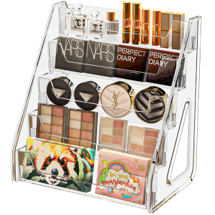 化妆品收纳盒梳妆台桌面透明阶梯式口红香水展示架眼影盘置物架