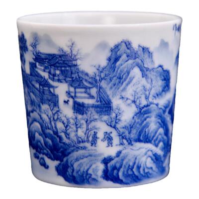 景德镇名家艺术陶瓷大师手绘青花山水主人杯博物馆馆藏品茶杯酒杯