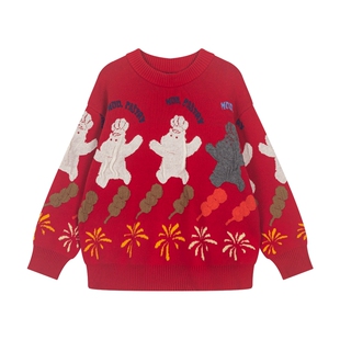 【商场同款】马拉丁儿童毛衣26新年款男童马豆豆红色半高领毛衣