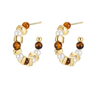 【自营】daisy beauty小众设计碎银子耳环女C形仿珍珠耳钉925银针