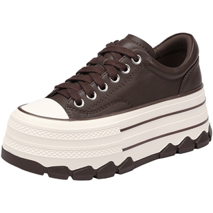 Hongkee/红科早秋鞋子女款牛皮厚底增高鞋低帮休闲板鞋HC54X301