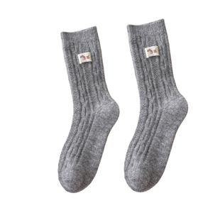 费尔岛羊毛袜子女日系复古可爱腊肠狗加厚保暖中筒袜冬季堆堆长袜