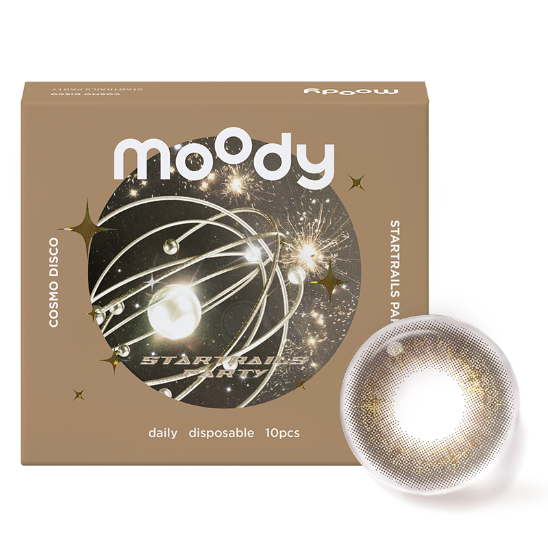 moody美瞳日抛DISCO设计系列金粉冷萃波普紫星大直径彩色隐形眼镜