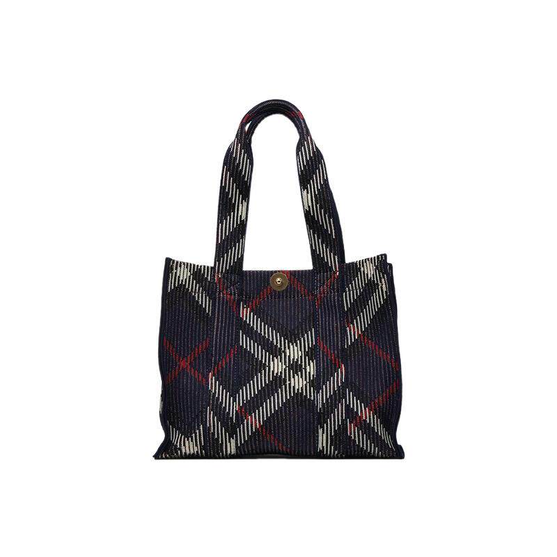 【自营】BURBERRY/博柏利女士格纹针织单肩手提包托特包通勤女包