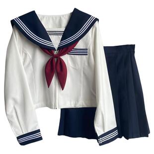 正版现货基础款白三本jk制服收腰版中间水手服学院风校供感百褶裙
