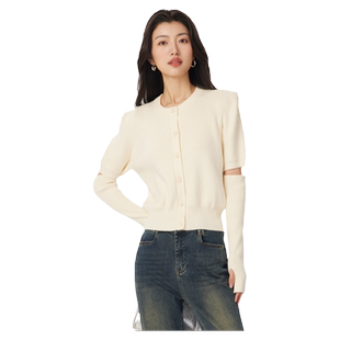 gcrues圆领短袖毛衣春秋新款女装拼接气质显瘦高级感超好看