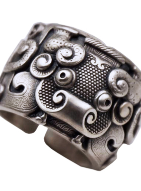 食肉者饕餮青铜器戒指S925银浮雕