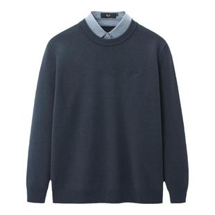 【加绒加厚】海澜之家轻商务双领针织衫25秋冬季新款套头假两件男