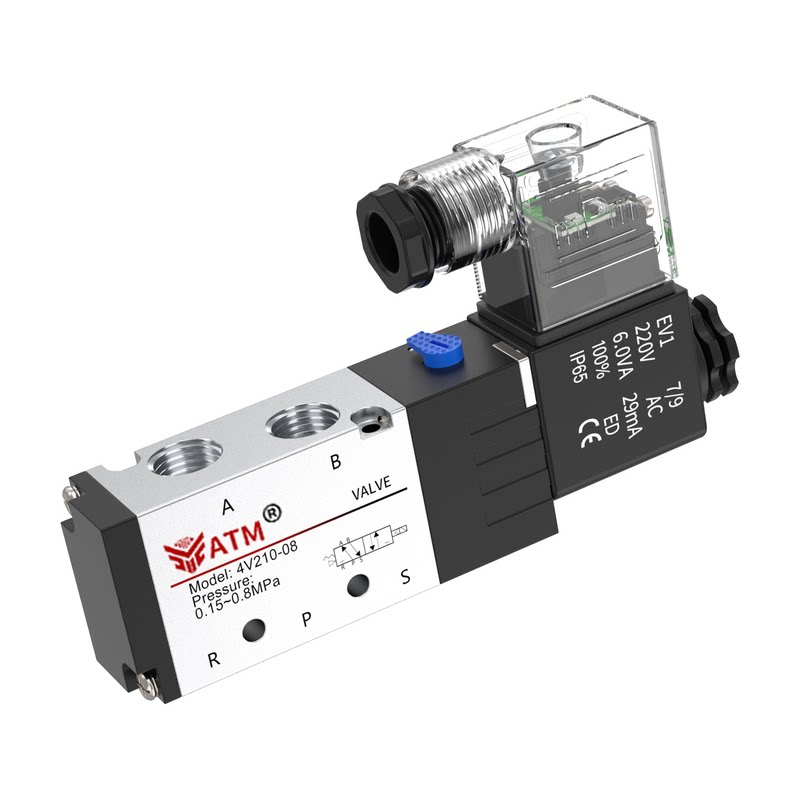 4V210-08气动电磁阀DC24v二位五通气缸换向阀AC220v电磁控制阀12v