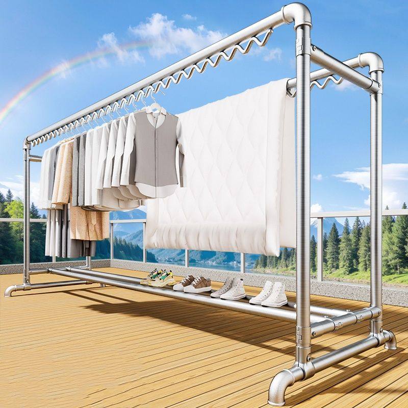 加粗镀锌钢管晾衣架落地家用阳台挂衣架户外卧室简易水管晾衣架子