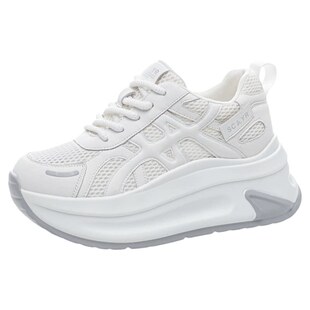 真皮网面老爹鞋女2026新款春夏季透气百搭轻便增高厚底休闲运动鞋