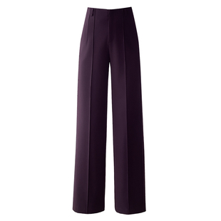 酱紫色直筒西装裤女春秋女裤高腰窄版阔腿裤垂感显瘦中线休闲西裤