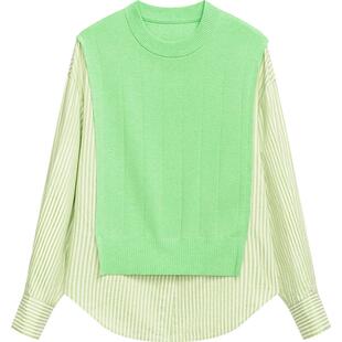 播设计感衬衫女商场同款2024新款时髦拼接别致长袖衬衣BDR1HD0212