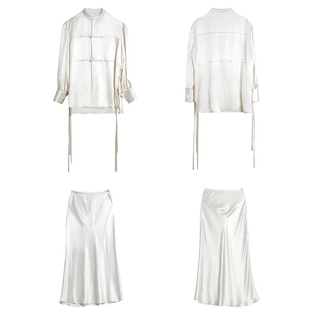 洛边 漫步仲夏 原创醋酸新中式两件套春夏新款长袖上衣衬衫半身裙