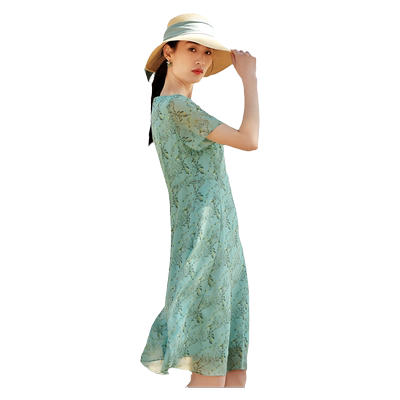 时尚休闲小碎花桑蚕丝真丝连衣裙