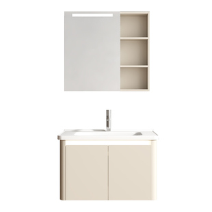 恒洁卫浴现代奶油风浴室柜组合卫生间岩板洗漱台陶瓷一体洗手盆