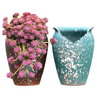 特大缺口多肉花盆高盆陶瓷多肉花盆粗陶多肉老桩花盆陶瓷植物悬崖