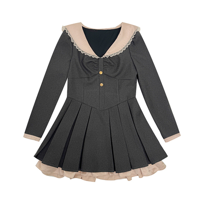 灰色法式赫本风设计感连衣裙