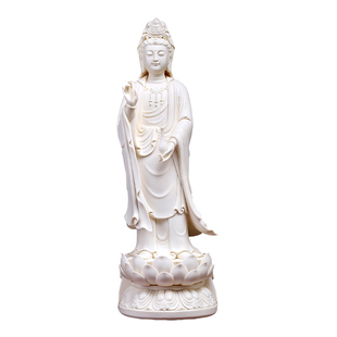 戴玉堂 陶瓷摆件《立古莲观音 雅黄瓷》家用供奉佛像观世音菩萨像