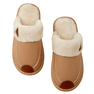 牛筋底棉拖鞋女士秋冬季保暖室内家居家用毛绒防滑防水pu皮拖鞋男