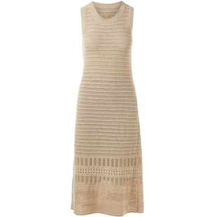 【秀场同款】LANCY/朗姿2025夏新款镂空无袖度假风修身针织连衣裙