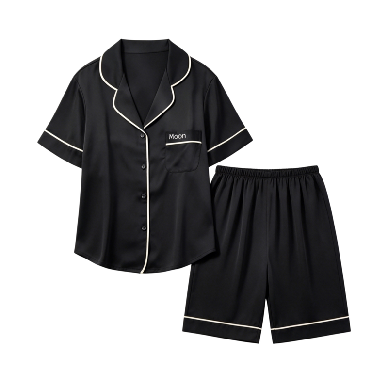 猫人真丝睡衣女款带胸垫夏季短袖三件套冰丝家居服送闺蜜妈妈礼盒