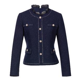 珂莱蒂尔冬季法式复古香风亮丝羊毛呢短外套女气质粗花呢上衣