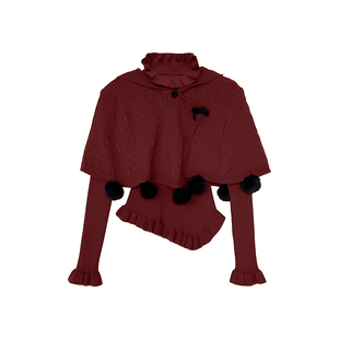 米米子微胖大码胖mm“节日限定番”复古高腰圆领蕃茄红斗篷套装冬