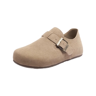 骆驼勃肯鞋女鞋2026新款真皮加绒单鞋懒人一脚蹬包头拖鞋穆勒半拖