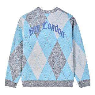 BOYLONDON情侣毛衣圆领套头秋冬季男百搭撞色菱格针织上衣N60016