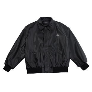 Hualun春季潮牌痞帅开衫炸街休闲百搭时尚皮夹克外套男翻领pu皮