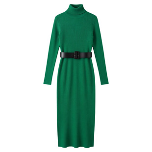长款针织连衣裙女秋冬高领配大衣内搭长款修身包臀毛衣打底裙过膝