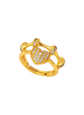 镶锆爱心方糖竹节戒指女款