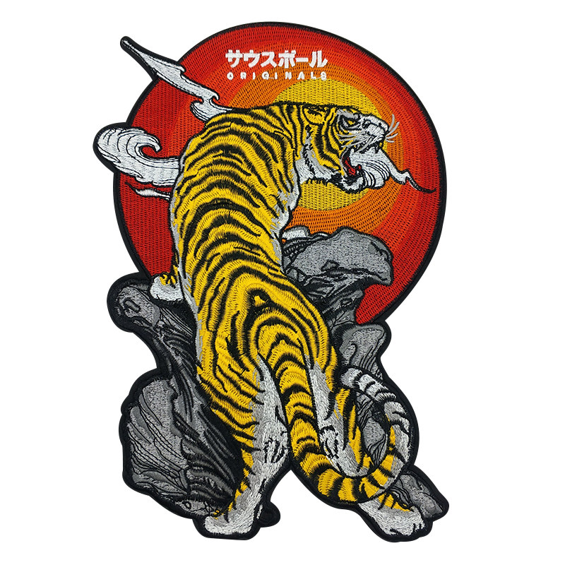 时尚大号刺绣黄色老虎动物衣服补丁贴羽绒t恤包包diy装饰贴布手缝