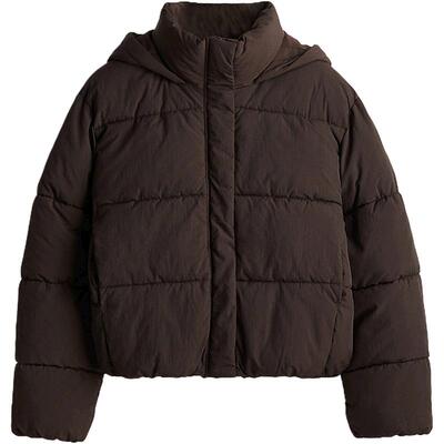 HM女装棉服冬季高领宽松冬装保暖长袖连帽棉衣缝衍外套1228409