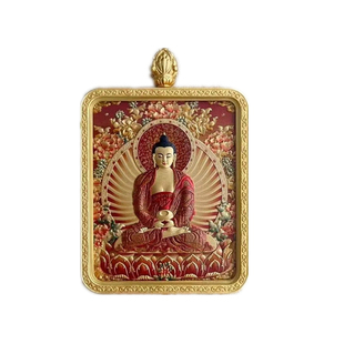 五台山五爷唐卡双面立体纯铜吊坠本命年生肖佛牌手绘文殊菩萨项链
