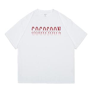 GOGOSOON夏季新款男生短袖T恤300g圆领全棉渐变字母印花潮流上衣Q