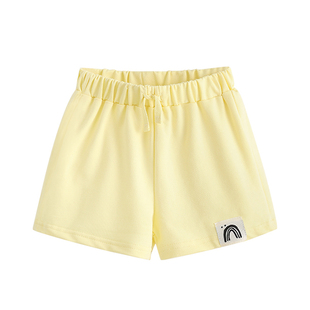女童休闲运动短裤宝宝夏季宽松棉质松紧腰带黄色裤子中小童沙滩裤