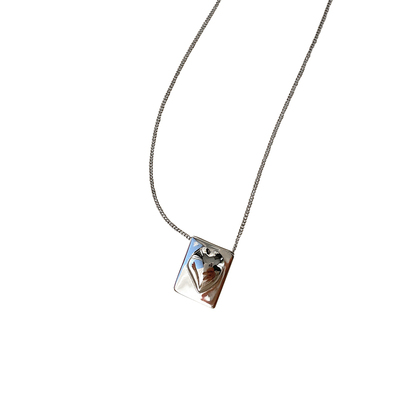 TYUSHA爱心方牌925纯银锁骨项链