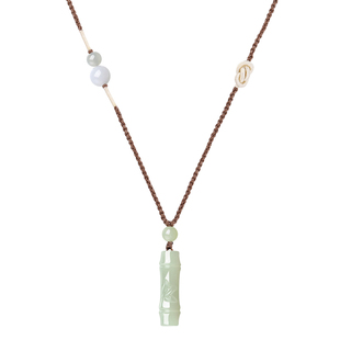 周大生和田玉吊坠竹节项链青玉晴水节节高升挂坠38节礼物送女友