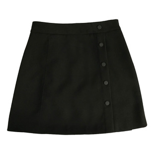 大码西装短裙女胖mm高腰宽松显瘦口袋春秋设计感排扣a字半身裙子