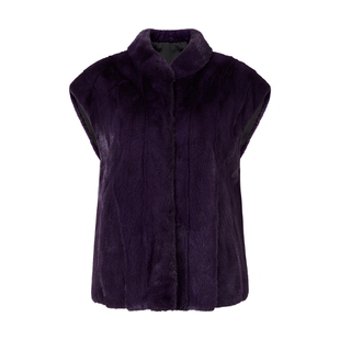 马天奴2025冬季新款紫色立领水貂毛皮草马甲无袖轻奢保暖百搭时尚