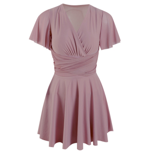 大码泳衣女成人短袖分体式平角裤遮肚显瘦钢圈聚拢大胸冬天泡温泉