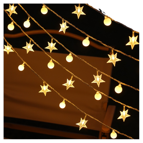 露营灯氛围串灯LED复古星星圆珠灯串网红氛围布置户外卧室装饰灯