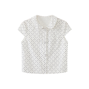 荒荒家点点花短袖衬衫2026春夏新款休闲法式复古少女白色衬衣外套