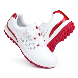 高尔夫球鞋女士旋钮鞋带透气防滑固定鞋钉轻便休闲运动白红色鞋子