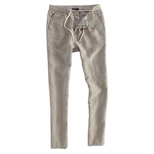 汉絮男士亚麻休闲裤夏季修身透气直筒裤子松紧腰系带纯麻男款长裤