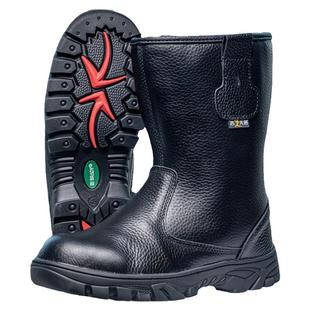 油田工靴真牛皮黑色皮毛一体羊毛保暖防砸防静电劳保棉吉足先蹬靴