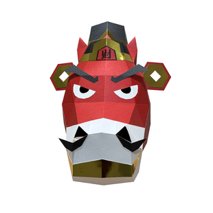 马财神折纸头套马头3D面具手工DIY新年装饰春节派对拍摄表演道具