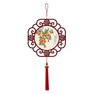 中式国画花鸟画柿子中国结挂饰茶楼卧室禅意挂件玄关餐厅装饰画